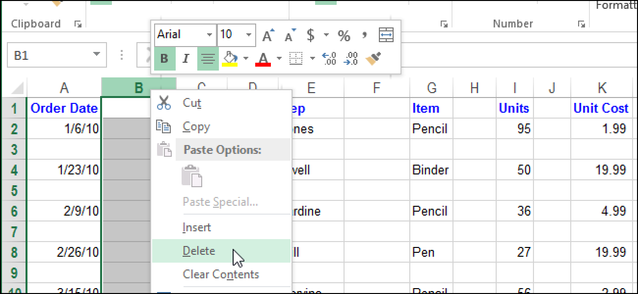 delete a row in excel for mac 2016